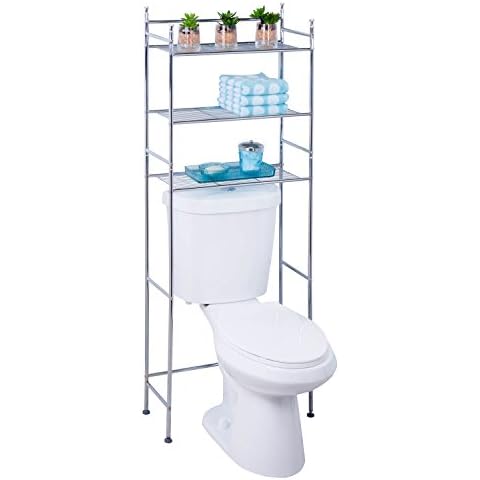 Honey-Can-Do BTH-05079 3-Tier Metal Bathroom Shelf Space Saver, 9.45 x 22.83 x 59.84, Chrome Cover