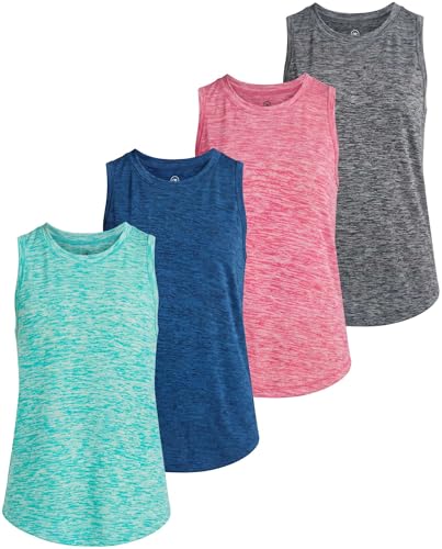 Image of Real Essentials 4 Pack: Girls' Dry-Fit Active Tank Top - Gym Running Workout Athletic Shirt for Kids Teens Youth