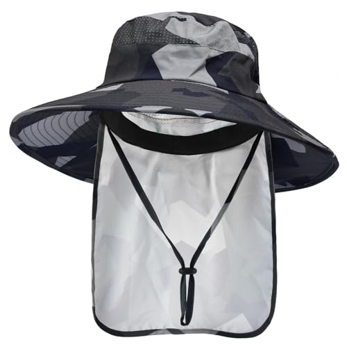 Image of Sun Hats for Men Women Fishing Hat UPF 50+ Breathable Wide Brim Bucket Hats Summer UV Protection Safari Hat with Neck Flap