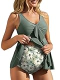 Summer Mae Umstands-Tankini, fließender Rüschensaum, zweiteiliger Badeanzug mit Schleife, V-Ausschnitt, gerüscht, Schwangerschafts-Badeanzug, Solitary Silhouette Bloom, 40