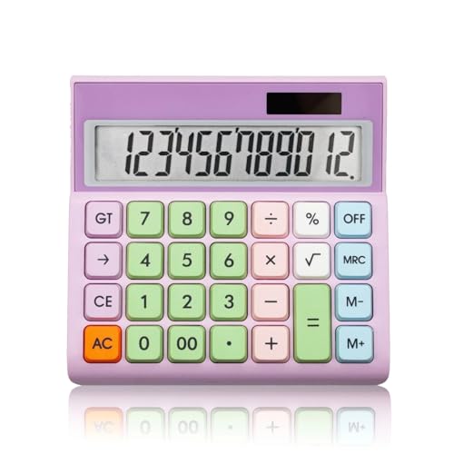 Image of Colorful Candy Mechanical Calculator - Cute 12 Digit Large LCD Display, Big Round Button, Easy to Press - for School, Office, Business, Home - Automatic Sleep (Multi-Color) (Design-8)