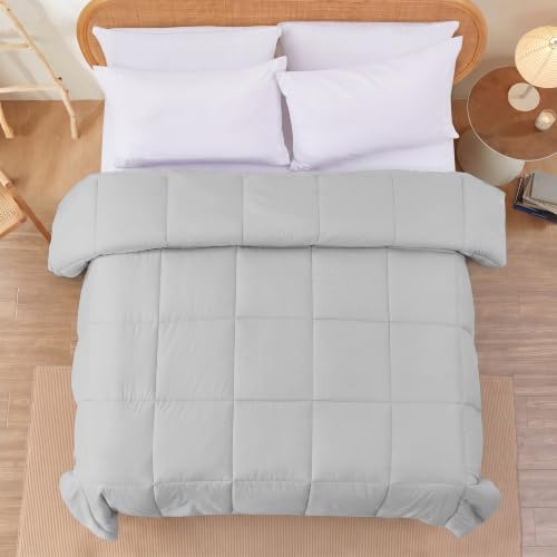 Image of Modern Threads Comforter Duvet Insert, Reversible Quilted Down Alternative Comforter with Corner Tabs, All Season Bedding, King, Light Gray