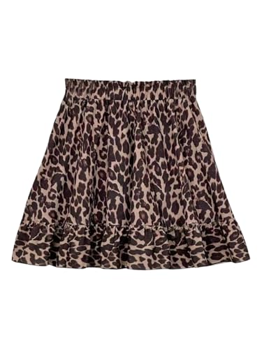 Verdusa Women's Plus Size Leopard A Line Short Skirts High Waist Flared Ruffle Skirt
