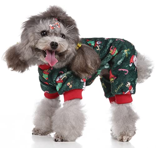 XIAOYU Santa Claus Snow Gift Box Pattern Christmas Pet Clothes Dog Warm Pajamas Cat Christmas Costumes Puppy Jumpsuits, Green, S - Image 3