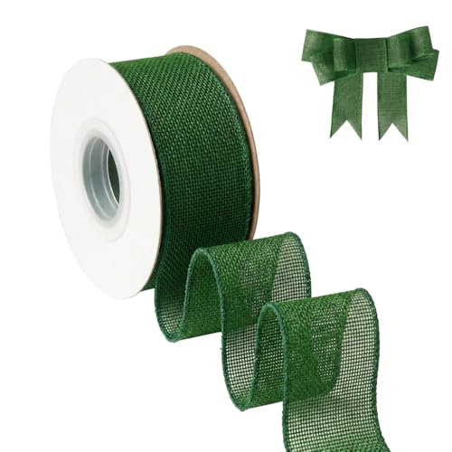 AFLZSP Green Burlap Wired Ribbon Solid Ribbon with Wire Edge for Big Bow Wreath Outdoor Decoration Tree Decoration Gift Wrapping 1 1/2 Inch x 5 Yards/Roll.
