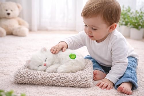 Image of Cute Sleeping Cat Soft Toy, Pure White, Medium