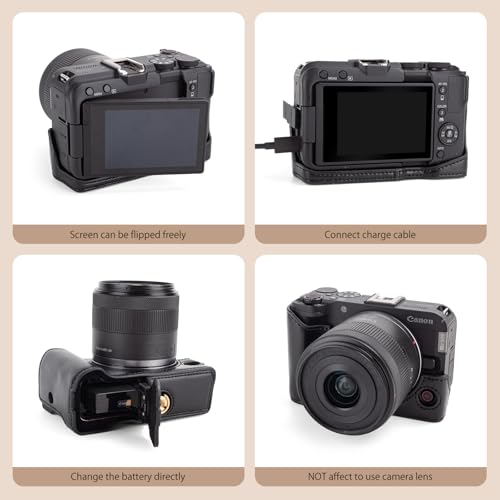 Funda MUZIRI para cámara Canon EOS R50 V en cuero PU negra miniatura 3