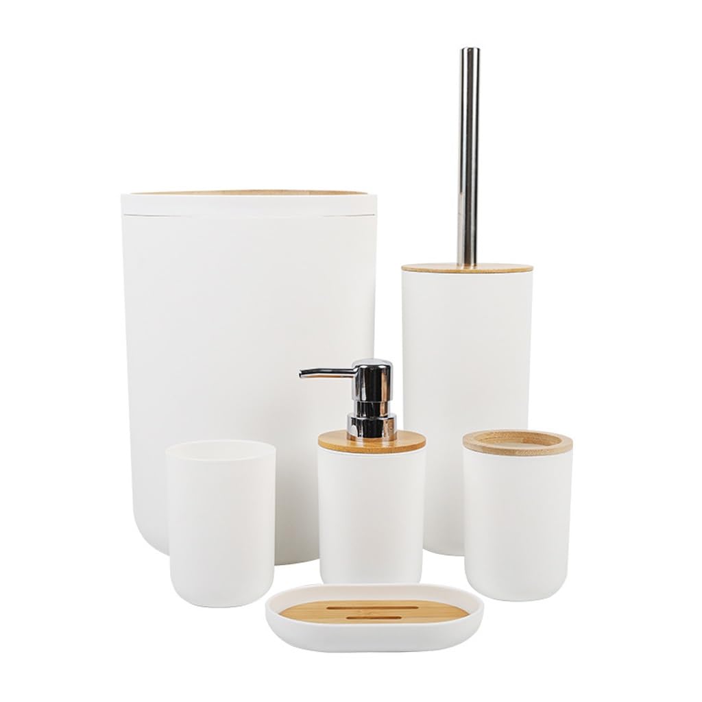 Bathroom Toiletries Six-piece Storage Kit Trash Can Soap Dish Toothbrush Holder(E)