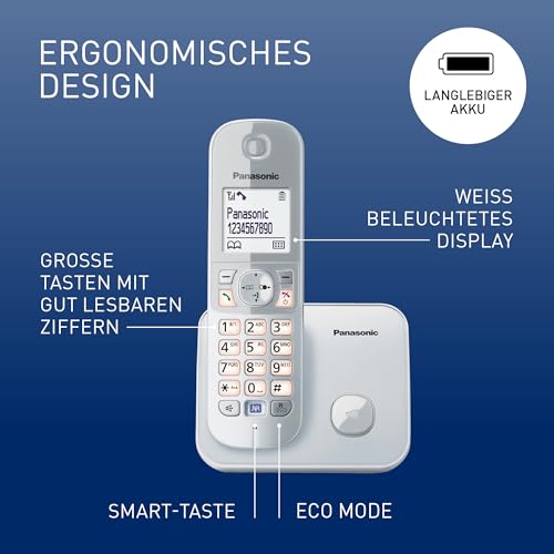 Panasonic KX-TG6811GS DECT Schnurlostelefon (strahlungsarm, Eco-Modus, Gap Telefon, ohne Anrufbeantworter, Festnetz… – Ansicht 2