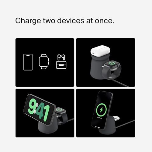 Image of Belkin 2-in-1 Qi2 Wireless Charging Dock 15W Fast Charge iPhone Charger Compatible with iPhone 17, 16, 15, 14, and 13 Series, AirPods and Other Qi2 Enabled Devices, Includes Power Supply - Black