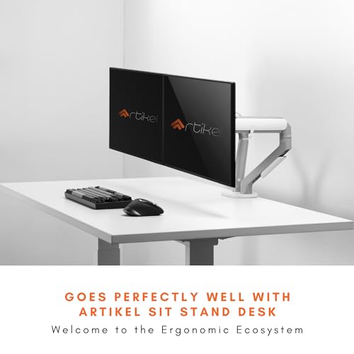 Image of ARTIKEL Monitor Desk Mount Adjustable Spring Assisted Monitor Arm VESA Mount with C Clamp Grommet Mounting Base Computer Monitor Stand (Sleek White, Dual)