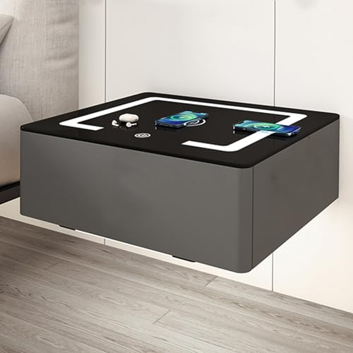 Table de nuit flottante LED en verre trempé et cuir pour chambre