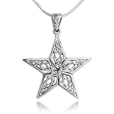 Sterling Silver 25 mm Open Celtic Knot Filigree Large Star Pendant Necklace 18'' Snake Chain