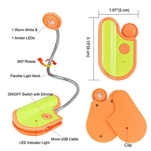 Image of Amber Clip-On Light for Bedtime Reading, 2 Modes, Blue Light Blocking, Bookmark Light - Orange