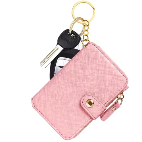 Image of M-Plateau RFID Blocking Slim Keychain Wallet for Women | PU Leather Wallet Keychain with ID Window & Zipper Pocket, Credit Card Case for Daily Carry (Light Pink)