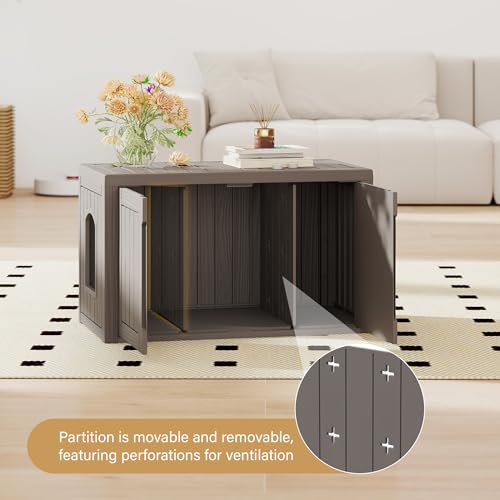 Image of Cat Litter Box Enclosure, Covered Cat Litter Box with Adjustable Partition, Multi-Functional Hidden Enclosed Litter Box Furniture, Easy to Clean & Assemble, Grey