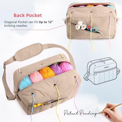 Image of MYBAGZIGN Crochet Bag Organizer for Yarn & Hooks, Large Capacity Yarn Storage Bag with Yarn Holder Holes, Portable Crochet & Knitting Bag for Crocheting on the Go, Craft Travel Bag Gifts for Women