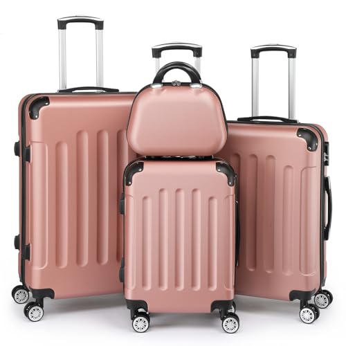 Bonnlo Juego de Maletas de 5 Piezas, Maletas rígidas, Set de Equipaje con 4 Ruedas, Maletas y trolleys de Cabina S-M-L-XL, Maleta Grande (4, Oro Rosado)