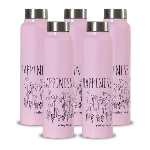 Image of CLAY CRAFT VACBOTT Happiness Single Walled Non Insulated Water Bottle-1000ML, 5-Piece(Violet) Leak Proof | Easy Grip |Easy To Carry| Gym Bottle | Home| Kitchen| Hiking | Treking Bottle | Travel Bottle
