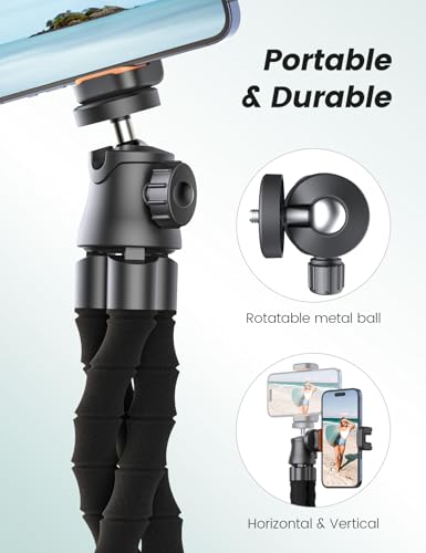 Image of Pnitri Phone Tripod with Light & Remote, 360 Rotating for Travel Use | LED light with 3 brightness levels, Fits smartphones & cameras. Great for tabletop & travel.