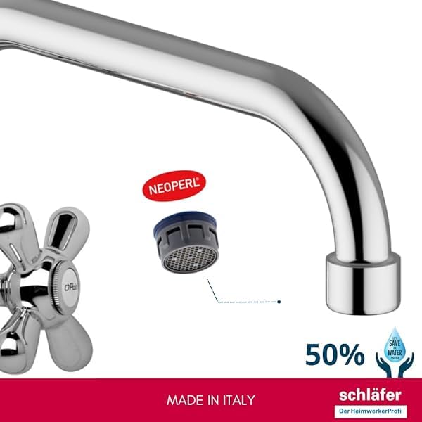 Schläfer 3460310 - Grifo de cocina de pared individual para fregadero con perilla vintage, grifo de pared de agua fría para lavabo, grifo de pared 1/2 antiguo boquilla giratoria en U 180 mm, cromo