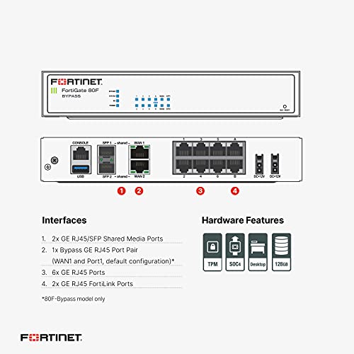 Image of Fortinet FortiGate 81F Network Security /Firewall Appliance - 10 Port - 1000Base-T, 1000Base-X - Gigabit Ethernet - AES (256-bit), SHA-256 - 200 VPN - 10 x RJ-45 - 2 Total Expansion Slots - Desktop, Wa