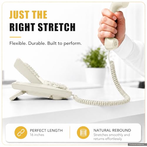 Image of Comtrue Phone Cords for Landline, 2-Pack, Telephone Handset Cords | Ivory, Universally Compatible, Tangle-Resistant, Noise-free, Go-to Length, Ideal for office & home