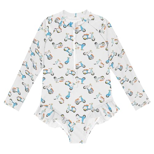 Cute Electric Car Girls Long Sleeve Rashguard Swimsuit UV Protection One-Piece Swimwear Bathing Suit B0404660