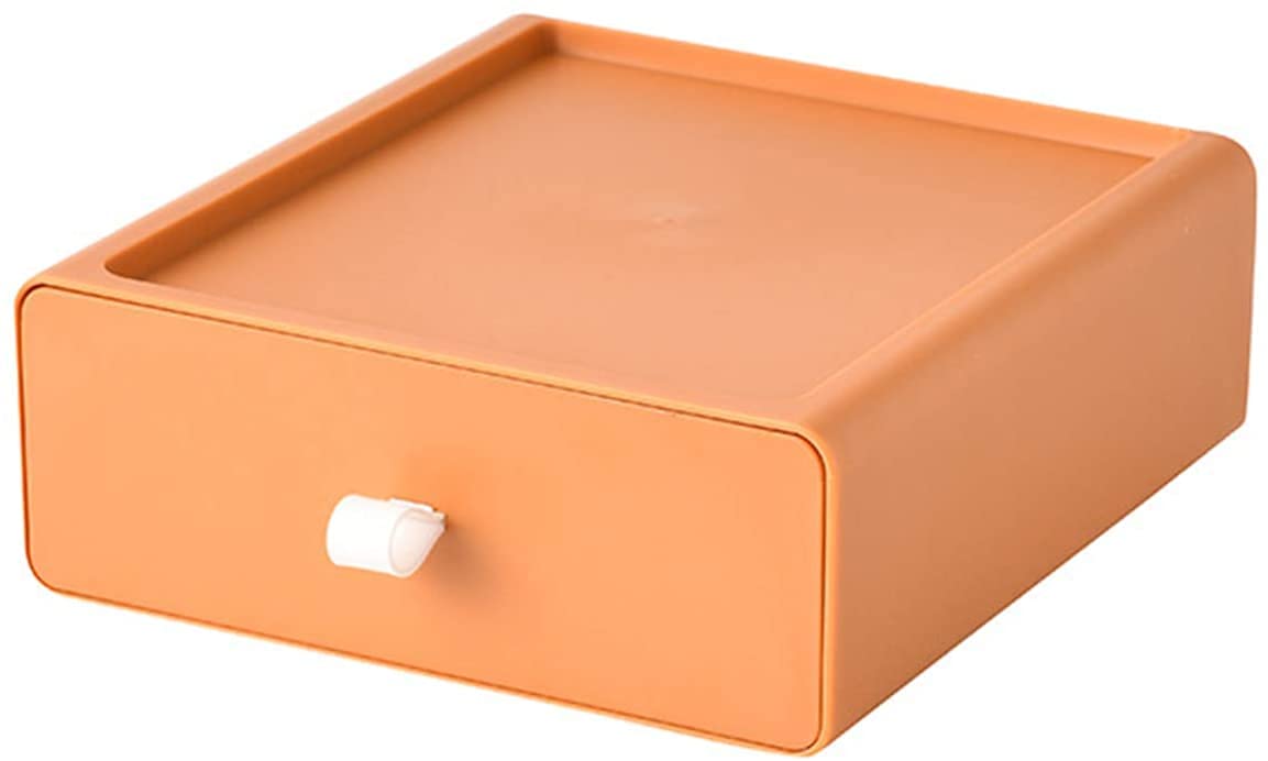 House of Quirk Desktop Storage Box Organizer Drawer,Stackable Large Capacity Container,Jewelry Case Cosmetic Makeups Dressing Home Desktop Organization - Orange-image-11