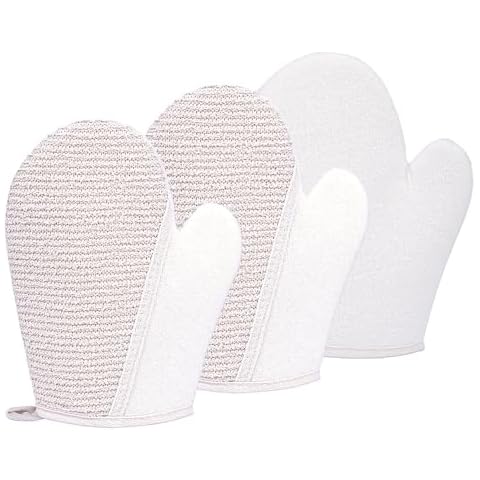 Okaka Exfoliating Bath Glove Mitt Body Massage Scrubber Double Side Echo-Friendly for Dead Skin Removal Men Women 3 Pack Cover