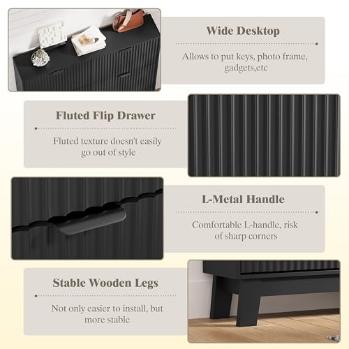 Image of HUANLEGO Shoe Cabinet Storage for Entryway with 6 Flip Drawers, Fluted Narrow Shoe Organizer with Wooden Legs, Freestanding Slim Shoe Storage Hidden Shoe Rack Organizer for Front Door Entrance, Black