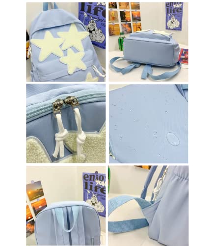 JHTPSLR Preppy Backpack Y2K Aesthetic Backpack Lambswool Stars Patchwork Backpack Cute Kawaii Stars Backpack Supplies Casual Daypack (Light Pink)2