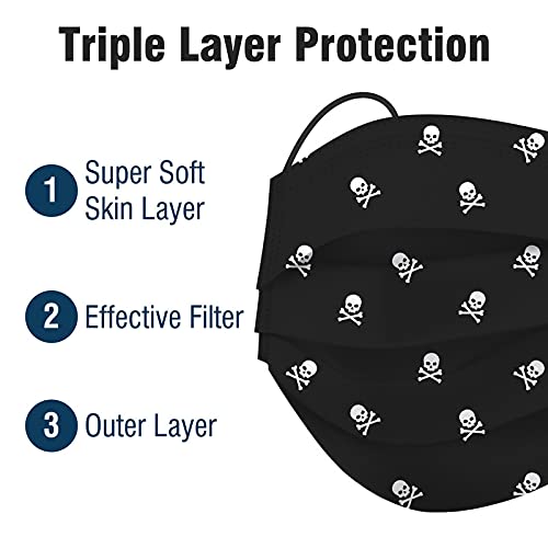 WeCare Disposable Face Mask Individually Wrapped - 50 Pack, Skull and Bones Print Masks - 3 Ply - Thumbnail 4