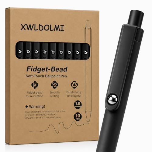 XWLDOLMI 10 Pack Fidget Pens for Adults Anxiety Relief Ballpoint Pens 1mm Smooth Writing for Journaling and Bible Study Soft Rubber Barrel Sensory Office and School SuppliesBlack