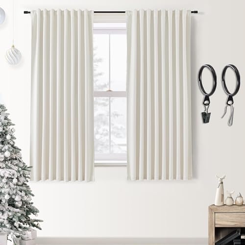 SHINELAND Black Out Curtains 63 Inch Long,100% Blackout Back Tab Room Darkening Curtains 63 Inch Length 2 Panel Set for Living Room Bedroom,Cream by SHINELAND - Used condition - US$23.12