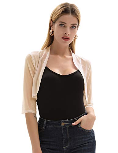 GRACE KARIN Women Open Front See Through Bolero Shrug Jacket Apricot Size XL CL026-6