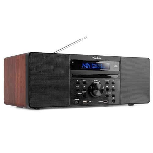 Audizio Prato - DAB Radio mit CD Player, MP3-Player, Bluetooth Radio, USB, DAB+, FM-UKW, Fernbedienung, Sleeptimer, Kompaktanlage mit Weckfunktion, Braun