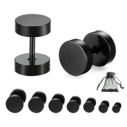 Edelstahl Ohrstecker Schwarz - 7 Paar Runde Schraubohrringe Barbell für...