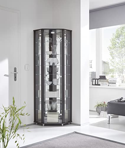 möbelando Eckvitrine Vitrinenschrank Glasvitrine Vitrine Berlin II Schwarz