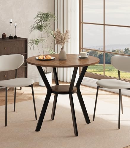 MECHYIN 31.5 Round Dining Table for 2-4 Farmhouse Small Kitchen Table with Storage Space Saving Circle Table Rustic Wood Dining Room Tables with Metal Legs for Kitchen Dining Room Apartment