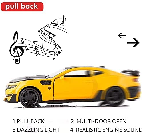 Image of Alokik Enterprise 1:32 Diecast Bumble Bee Camaro Metal Pullback Toy Car With 6 Openable Doors & Light, Music Boys Car For Kids Best Toys Gifts Toys For Kids 3 Years Boys Girls ?Colors As Per Stock?
