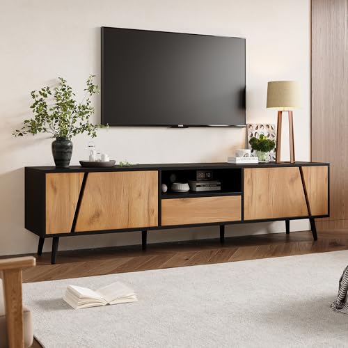 BTM 180x40x46cm Lowboard, Meuble TV avec tiroirs et 2 casiers, Console TV Moderne Minimaliste, 6 Pieds en Bois Massif, adapté à télévision 75 Pouces