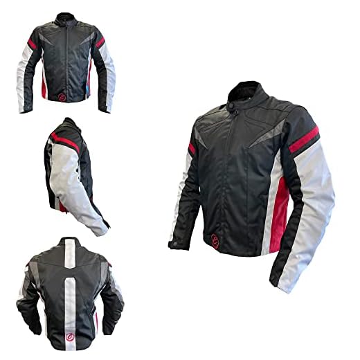EGLEMTEK Giacca Moto Con Protezioni CE Removibili Giubbotto In Tessuto Cordura Con Manica Staccabile Gilet Termico Removibile Tasche Con Chiusura A Zip 4 Stagioni (Nero e Rosso, XL)