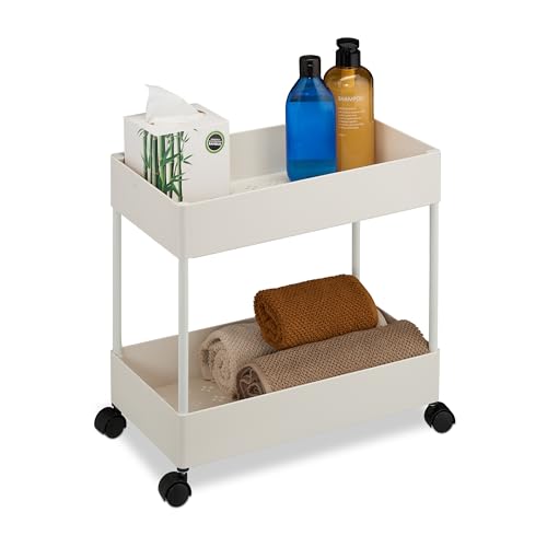 Relaxdays Carrito Auxiliar Ruedas, Carro Cocina 2 Niveles, Camarera, Verdulero, Baño y Oficina, 38x39,5x21,5 cm, Blanco