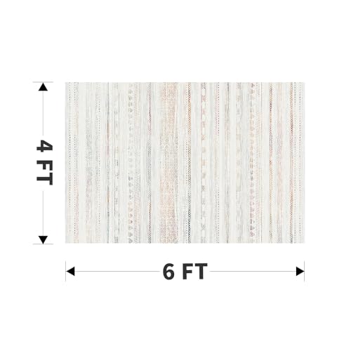 4x6 Area Rugs for Living Room Machine Washable Rug Distressed Indoor Carpet Neutral Moroccan Boho Rug Ultra Soft Area Rug for Bedroom Dining Room Playroom Office, Multi-Color