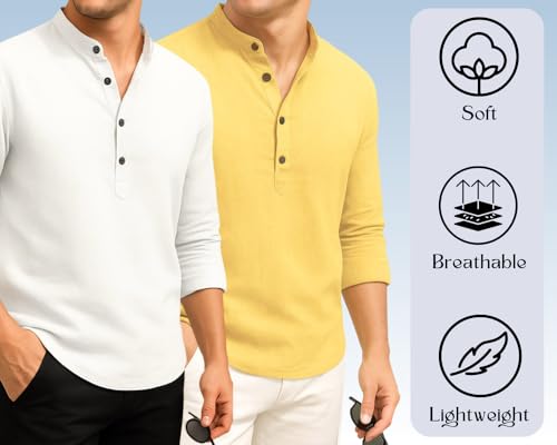 Image of DEELMO Combo of Men's Cotton Blend Solid Regular Fit Full Sleeve Short Kurta | Men's Trendy Short Kurta Pack of 2