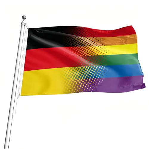 Regenbogenflagge Deutschland 90x150 cm – LGBT Pride Flagge für drinnen & draußen, Progress Pride Banner mit Ösen, Perfekt für Partys, Paraden, Garten & Sportveranstaltungen