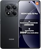 XIAOMI Smartphone Redmi Note 15 Pro NFC, 12 + 512 GB, Color Negro, IP65, Pantalla AMOLED, Android 15, procesador Mediatek Helio G200 Ultra, cámara 200 MP, 6,77 Pulgadas, 45 W, sin Cargador