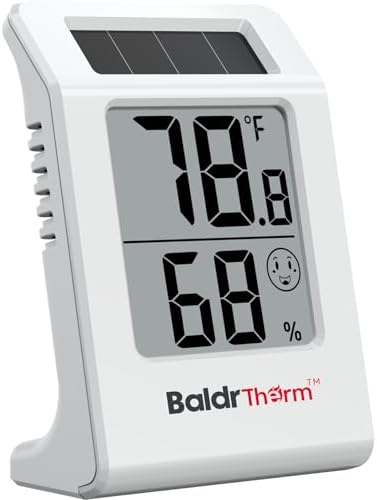 2.2'' Digital Thermometer and Hygrometer Meter, Solar-Powered Indoor Temperature Sensor Humidity Monitor, Humidity Gauge for Baby Rooms, Bedrooms, Home, Office, and Wine Cellars, 1Pack