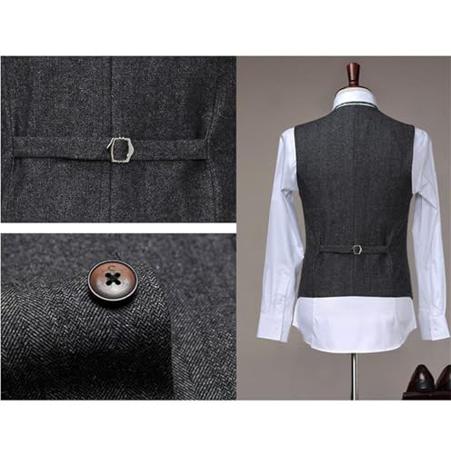 Mens 3 Piece Retro Tweed Herringbone Suits Formal Regular Fit Autumn Winter Blazer Vest Pants for Wedding Grooms Prom2
